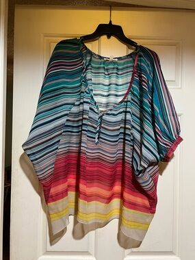 love, Fire Striped Teal and Brown Top